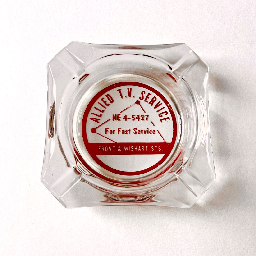 Vintage *Allied TV Service* Glass Ashtray