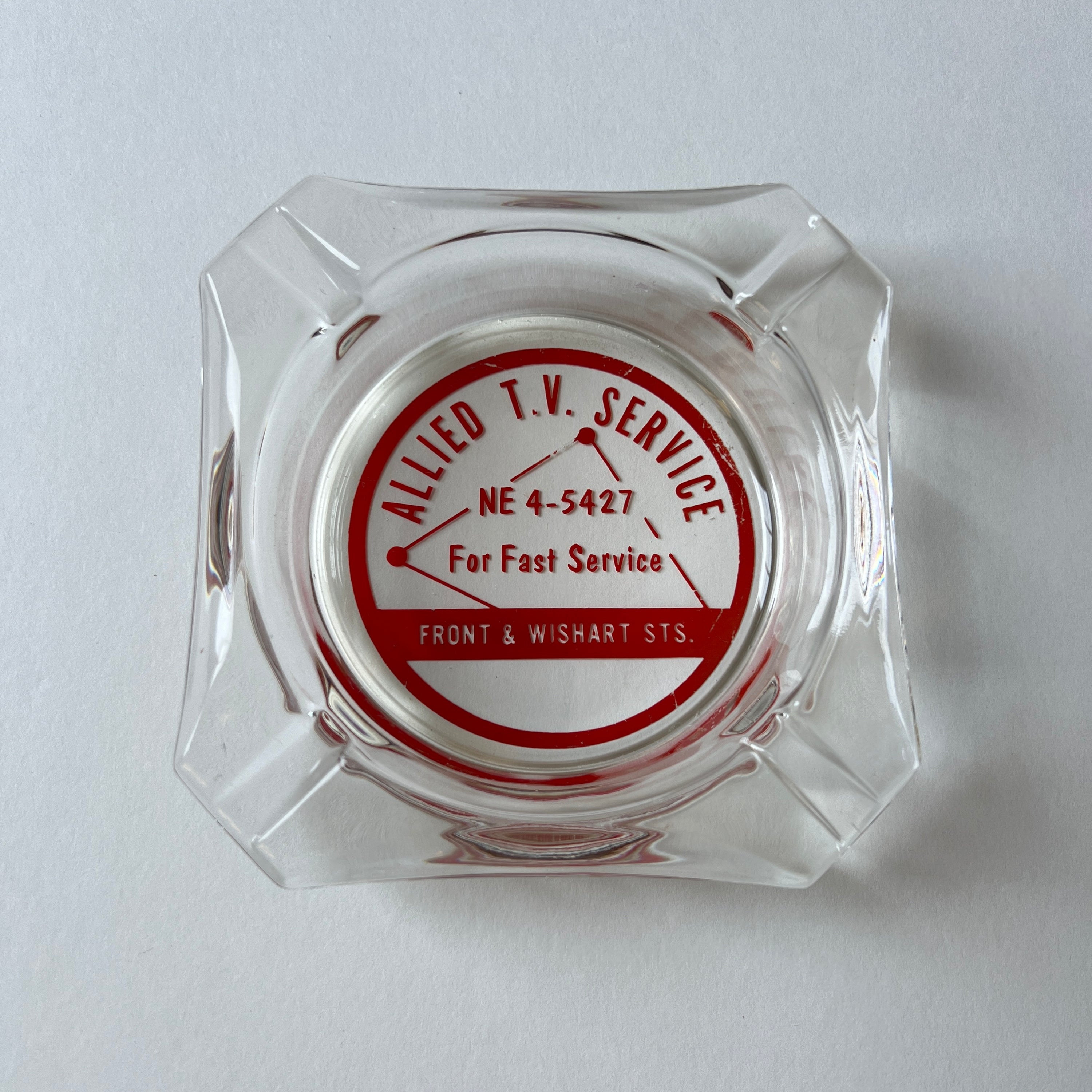 Vintage *Allied TV Service* Glass Ashtray